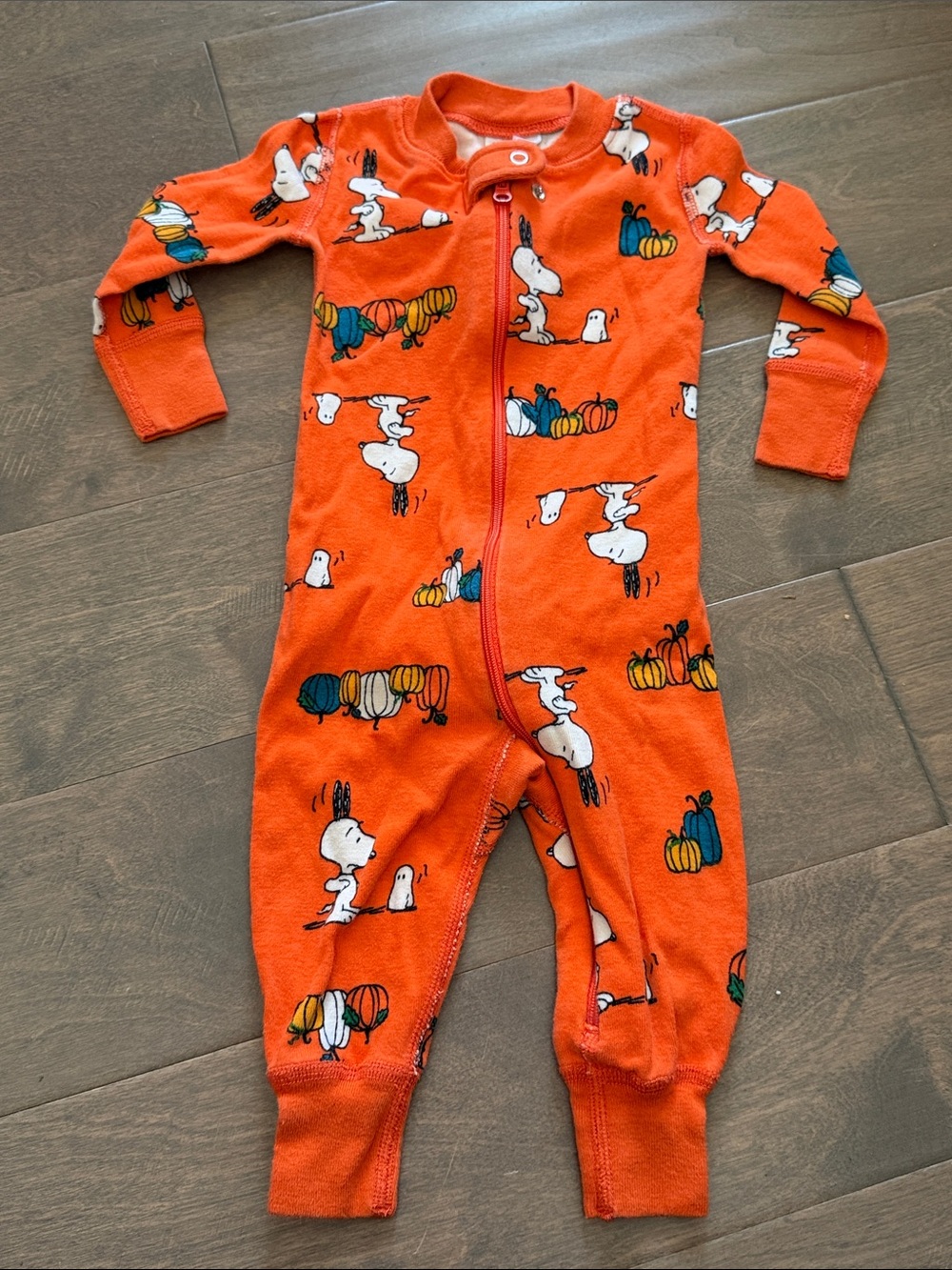 Hanna Andersson Orange Snoopy Pumpkin Print One-Piece PJs